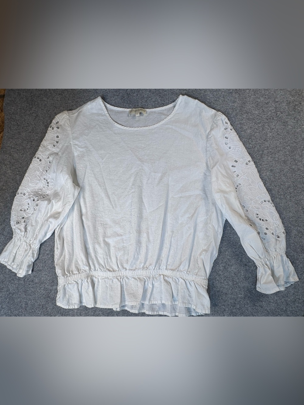 Cynthia Rowley White Eyelet Sleeve Peplum Top